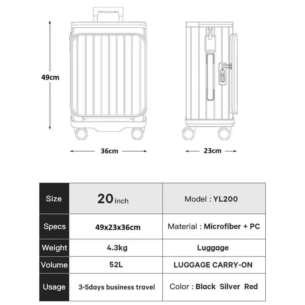 چمدان ضد سرقت بنج مدل yl200 با ظرفیت 52 لیتر